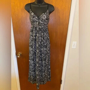 Derek Heart Black White Paisley Maxi Dress Small Adjustable Straps 52”